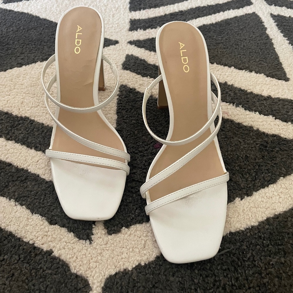 Aldo white strappy heels